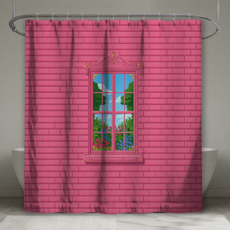 Pink Brick Wall Window Shower Curtains Extra Long, L 70 po x H 72 po