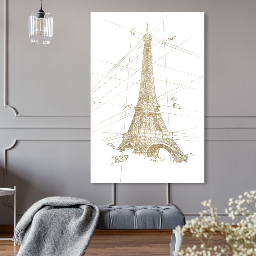 'Golden Eiffel Tower' Graphic Art on Wrapped Canvas
