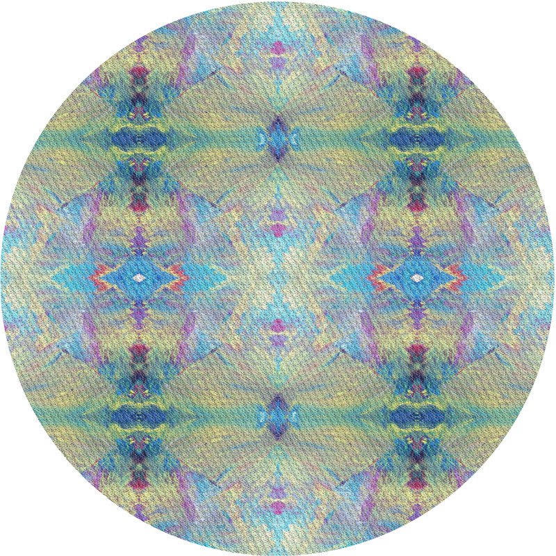Tapis à motif vert / mauve / bleu Haque, Rond 5 pi
