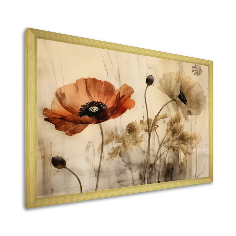 Brilliant Poppies II - art mural floral, Cadre doré à une seule photo, H 34 po x l 44 po x P 1,5 po