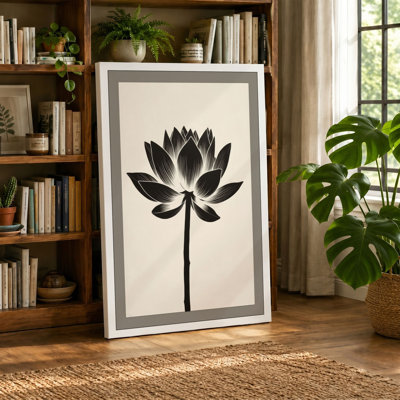 Lotus in Black Botanical - Wrapped Canvas