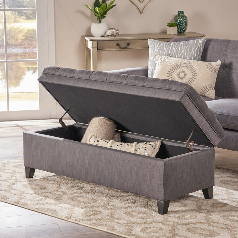 Banc rembourré avec espace de rangement, Gris