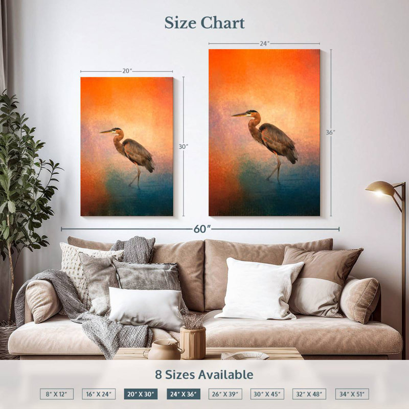 Brampt Sunset Heron, 36" H x 24" W
