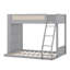 Lit superposé simple au-dessus d'un lit double avec tablette de rangement latérale et lit superposé en bois léger avec échelle intégrée et garde-corps-128987007
