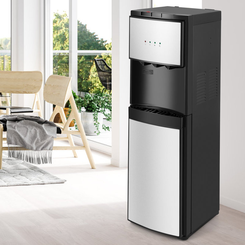 Black and Stainless Steel Bottom Loading Water Dispenser with Child Safety Lock