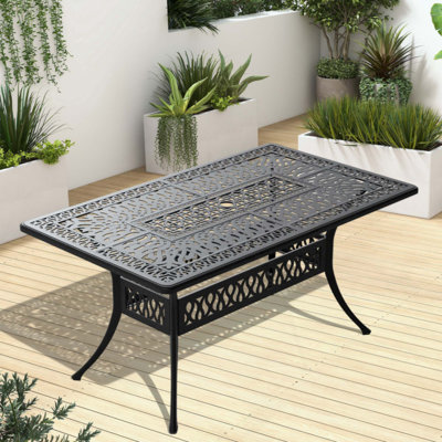Cast Aluminum Patio Dining Table With Frame And Umbrella Hole