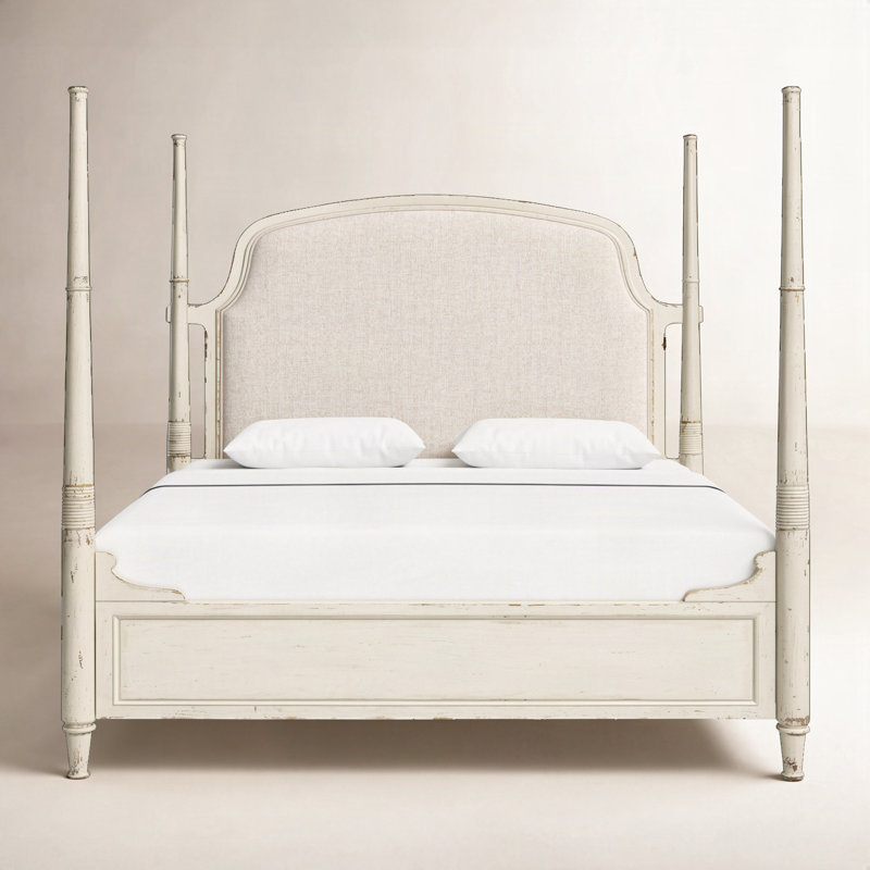 Alcy Upholstered Four Poster Bed, King, Cream/Beige