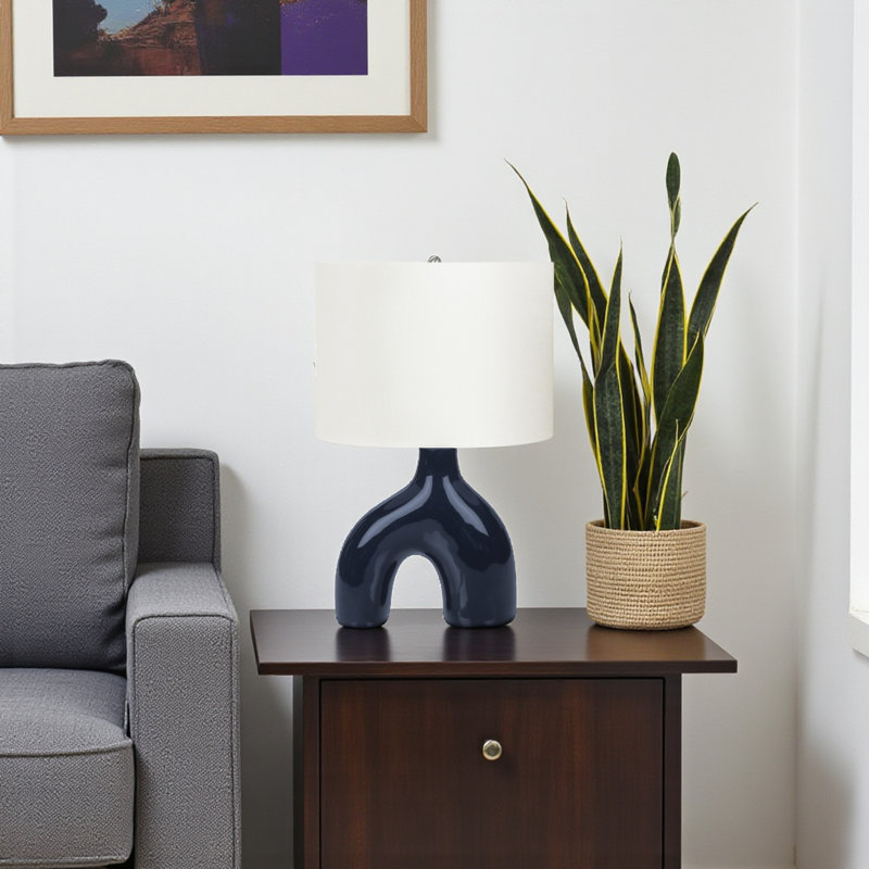 Delia Standard Ceramic Table Lamp in Blue and Ivory, 25.09'' H X 16.23'' W X 10.8'' D