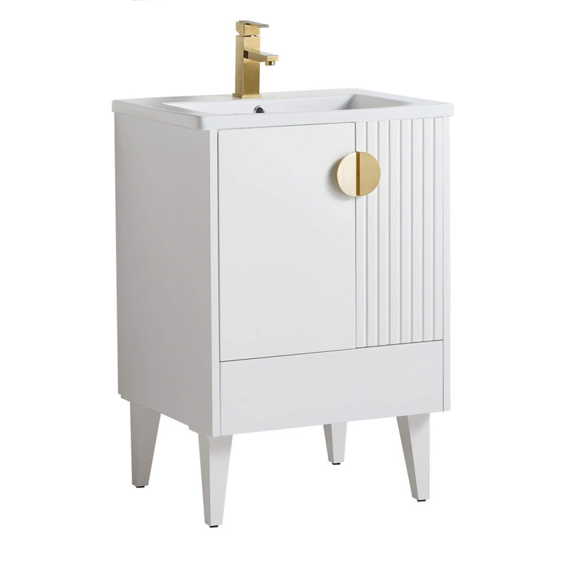Ensemble de meuble-lavabo simple 24 po Saimah, Laiton satiné, Blanc mat