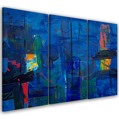 Hand -Packed In Blue - 3 Piece No Frame Print on Canvas