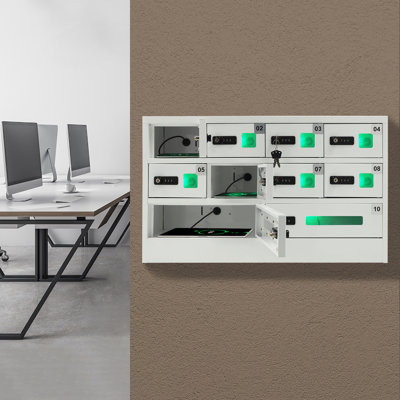 Station de recharge pour téléphone portable à 10 emplacements avec casier pour iPad