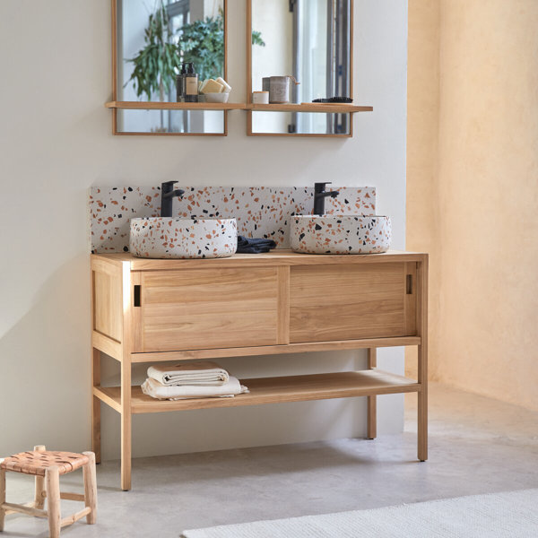 Tikamoon Arty 47'' Double Bathroom Vanity with Solid Wood Top | Wayfair