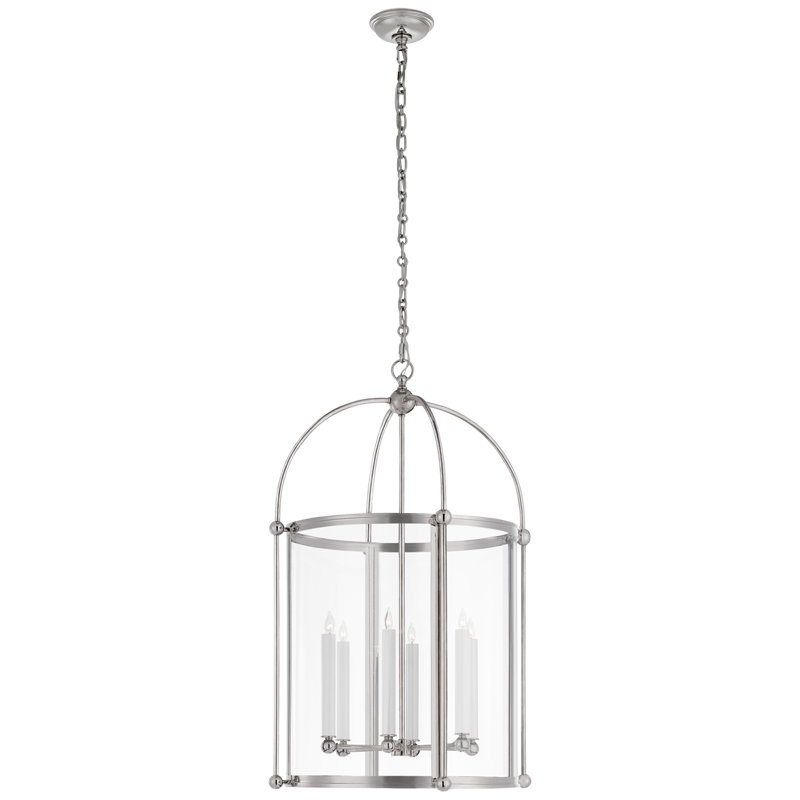 Chapman & Myers Riverside Medium Round Lantern, Polished Nickel, 29.75" H x 19" W x 19" D