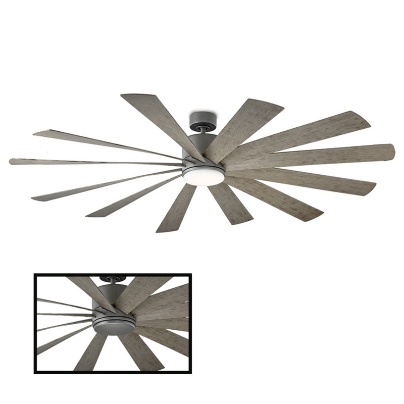 Windflower 12 - Blade LED Windmill Ceiling Fan with Wall Control and Light Kit Included, Graphite with Weathered Gray Blades
