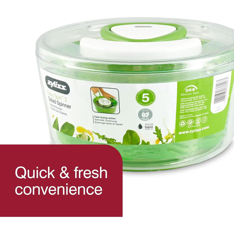 Zyliss Easy Spin 2 Salad Spinner 3.5L Small - Clear/Green, 26cm