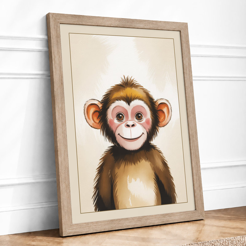 Chimpanzee Gaze Modern - Framed Print, Oak, A4 - 29.7 x 21.0 cm