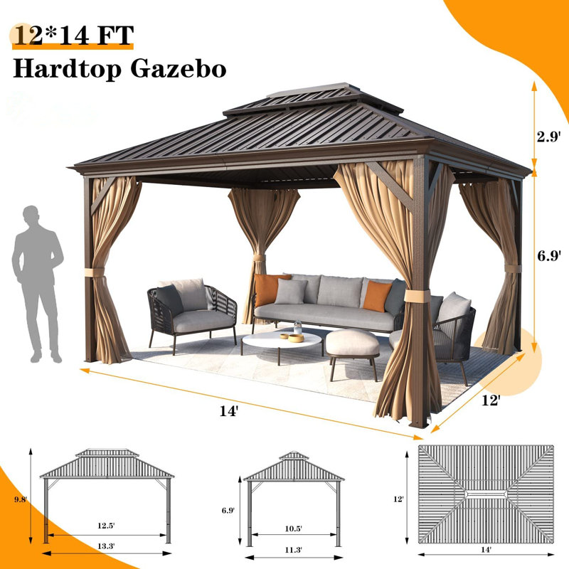 EROMMY Metal Patio Gazebo, PRO Premium Gazebo, 12 Ft. W x 14 Ft. D