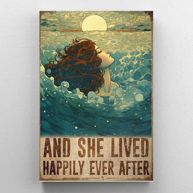 Swimming And She Lived Happily - 1 Piece Rectangle Graphic Art Print On Wrapped Canvas, L 16 po x H 20 po