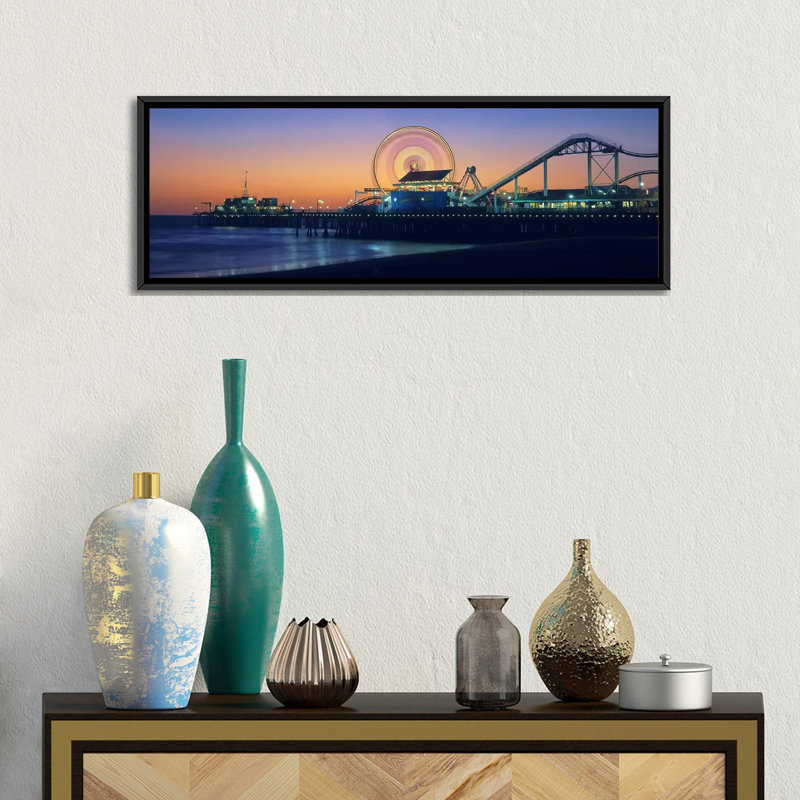 Santa Monica Pier II, reproduction de photo sur toile, H 16 po x l 48 po x P 1,5 po, Cadre noir