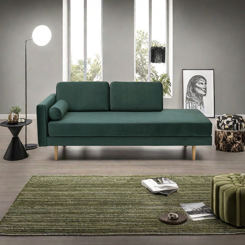 Chaise longue à coussin épais en coton et lin, Orienté à gauche (vu de face)