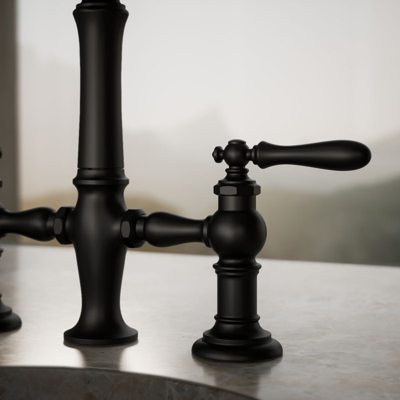 Artifacts Bridge Faucet with Side Spray, Lever Handle, Matte Black
