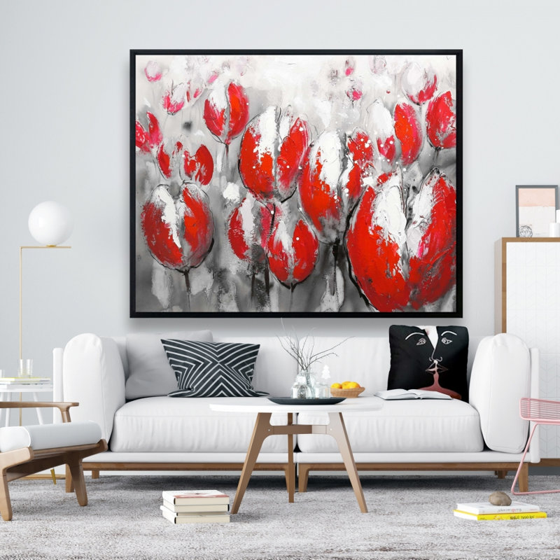 Abstract Red Tulips Print On Canvas, H 48 po x l 60 po