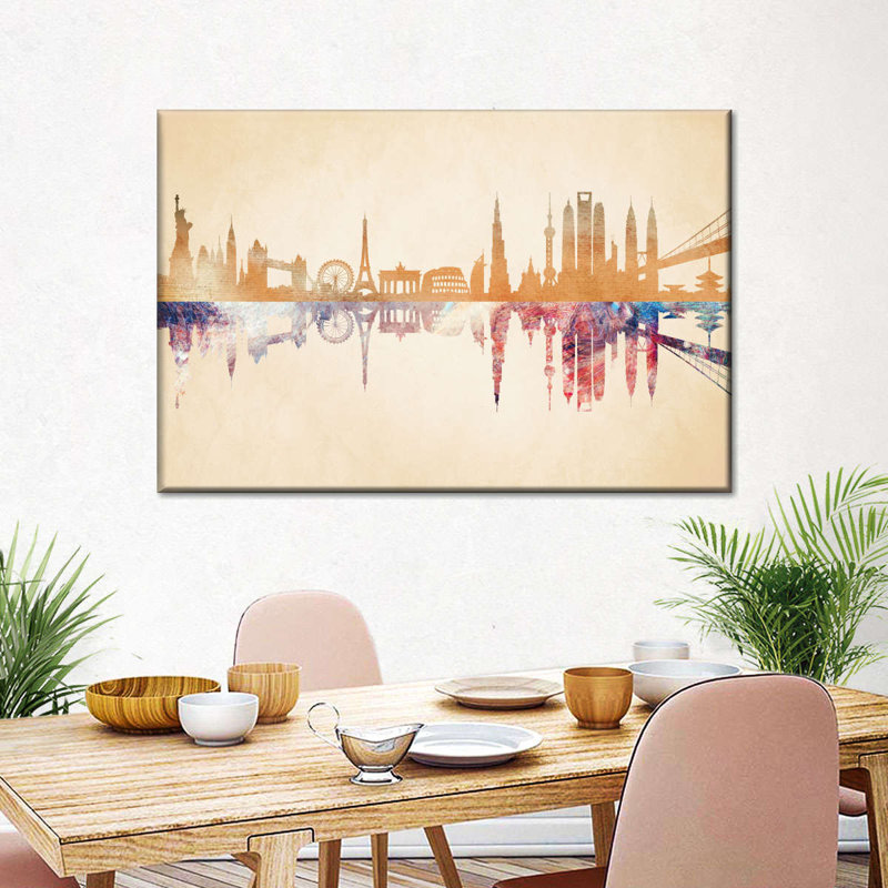 Reproduction sur toile de repères du monde sur toile, H 24 po x l 16 po x P 1,25 po