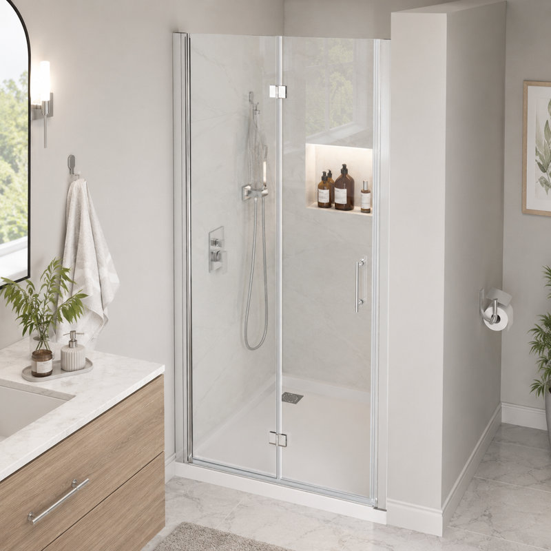 34" W x 72" H Bifold Shower Door with 1/4" Tempered Glass, Adjustable Width & Reversible Installation, Chrome