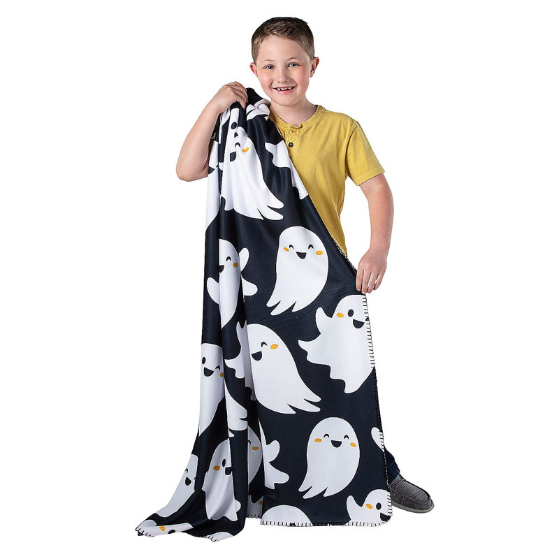 Halloween Black and White Ghost Fleece Throw Blanket