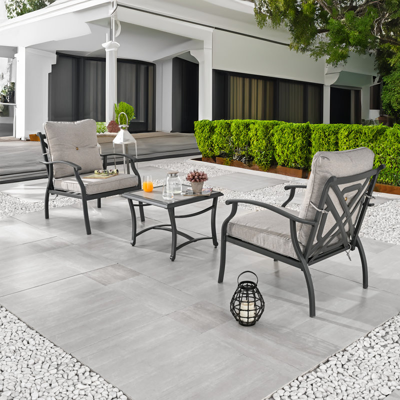 3-Piece Outdoor Metal Conversation Set with Cushions, Gray