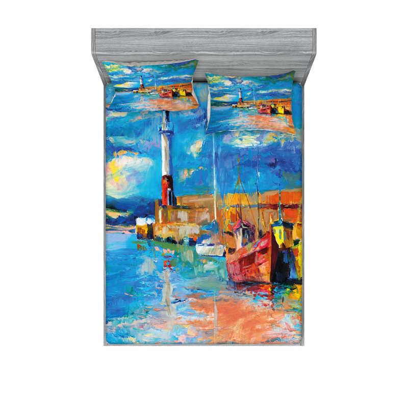 Ambesonne Art Fitted Sheet & Pillow Sham Multicolor, King Sheet Set + 5 Additional Pieces