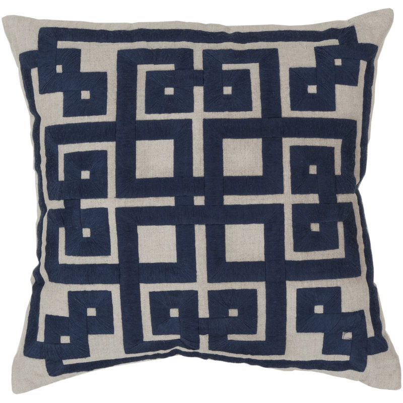 Coussin décoratif en lin, H 22 po x l 22 po x P 4 po, Avoine / Œuf bleu de Robin, Polyester