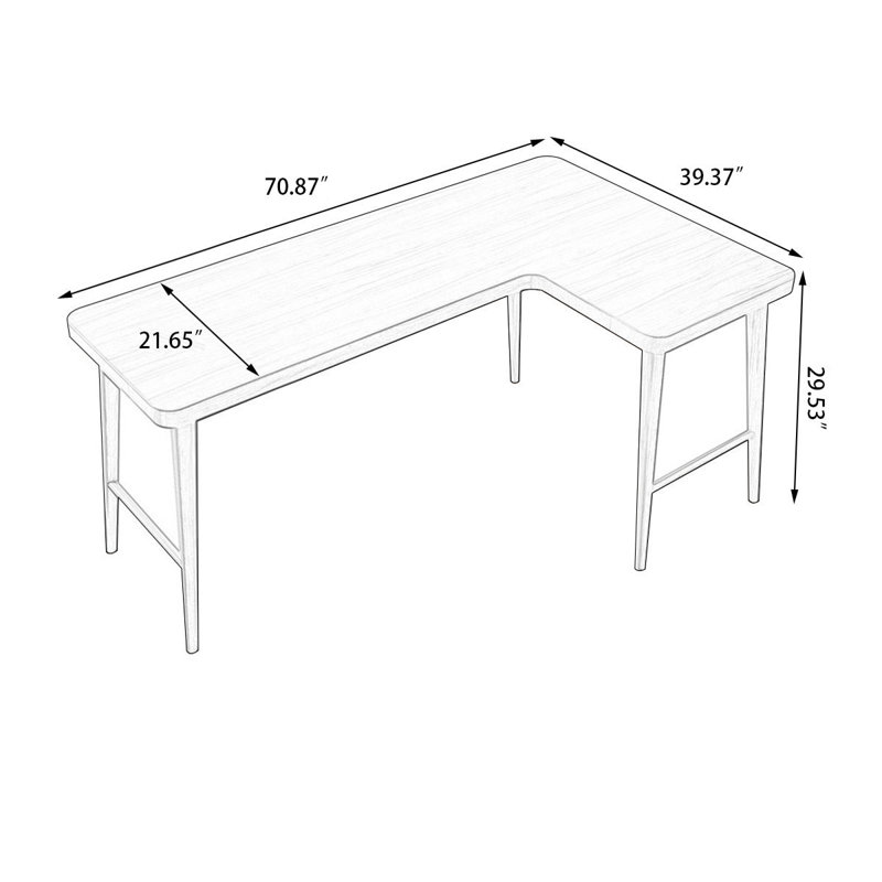 Bureau brun en bois massif en forme de L, H 29,53 po x l 70,87 po x P 21,65 po, Orienté à droite