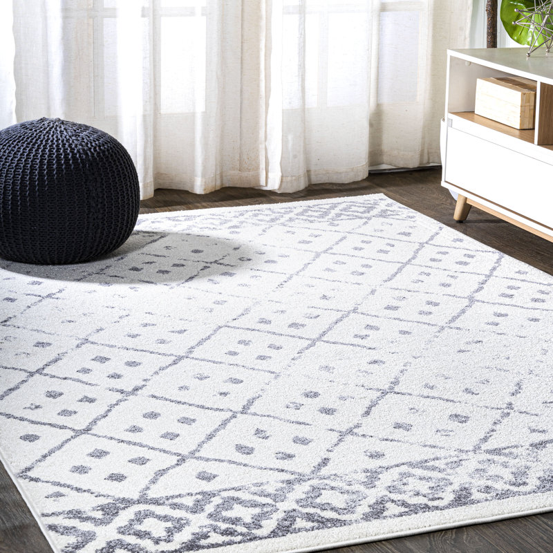 Malmesbury Moroccan Geometric Diamond Ivory/Gray Rug, Rectangle 7'8" x 10'