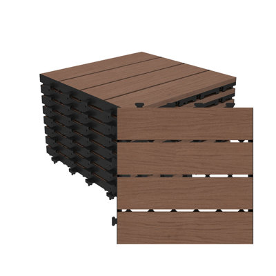 Carreaux de terrasse en PEHD brun, revêtement de sol extérieur imperméable et emboîtable 12 po x 12 po pour balcon, porche, jardin et intérieur