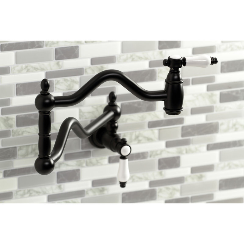 Kingston Brass Bel-Air Two-Handle 1-Hole Wall Mount Pot Filler Faucet, Matte Black