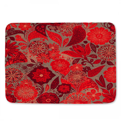 Red Floral Illustration Bath Mat