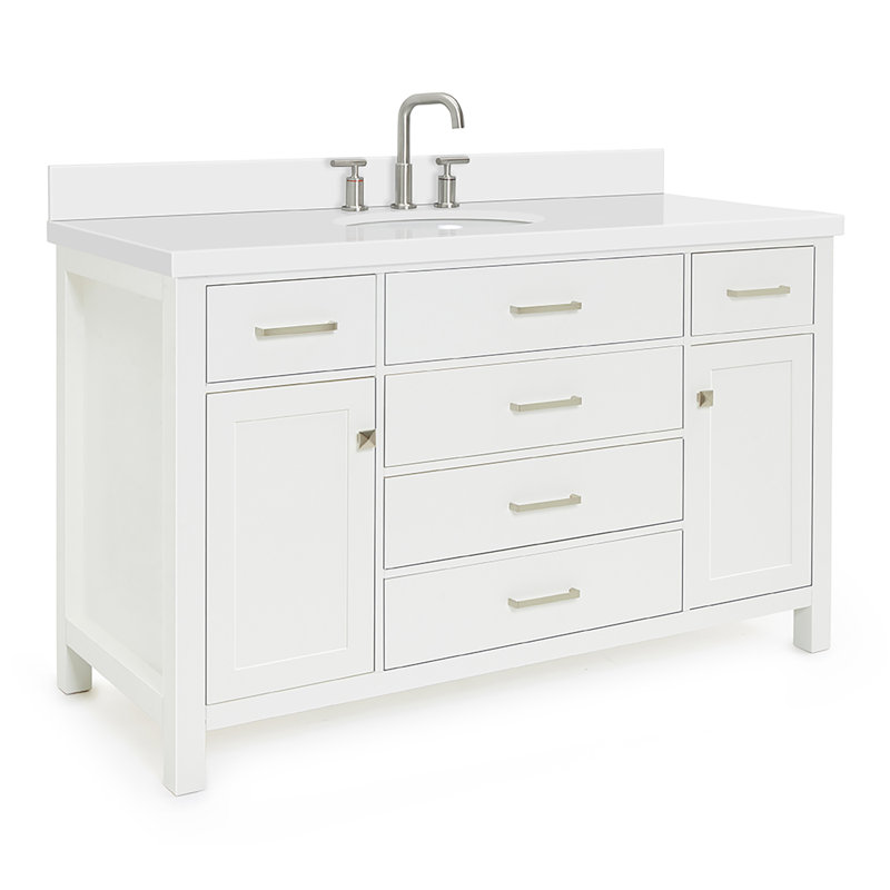 Macnair 54" Single Bathroom Vanity with White Quartz Top, White