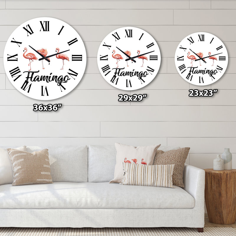Trois flamants roses - Horloge murale, Surdimensionné