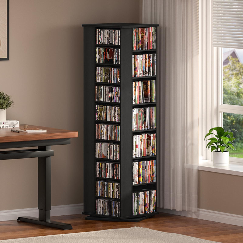 Étagère de rangement pour DVD, support rotatif pour DVD avec étagères réglables, Noir