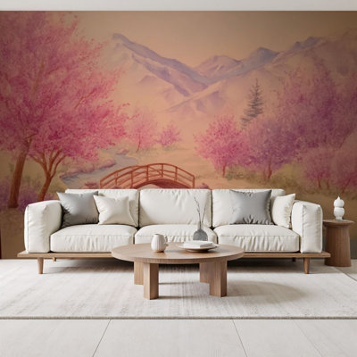Papier peint adhésif nature avec papier peint nature, plage romantique, fleurs de cerisier, rivière qui coule, petite, murale, 69 po x l 96 po, amovible, papier peint en PVC, adhésif mural pour chambre à coucher, bureau à domicile