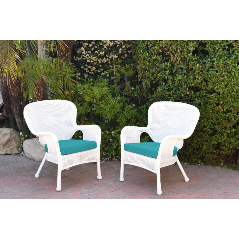 Chaise de patio avec coussins Batchelder, Turquoise, Blanc