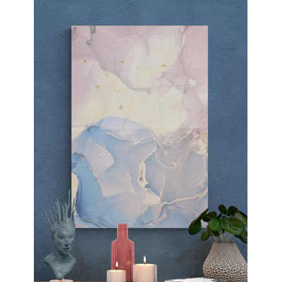 Décoration murale en verre trempé de style marbré, impression d'art moderne abstrait bleu et rose sur verre