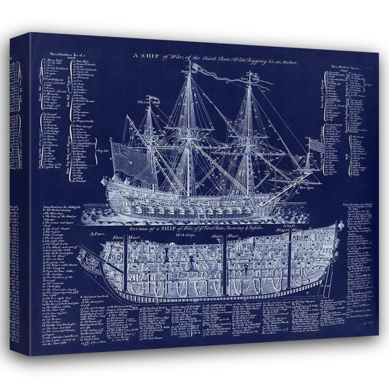 «Red Barrel Studio® Lavoie, Tina», art sur toile tendue sous le titre «British War Ship Blueprint», H 15 po x l 16 po