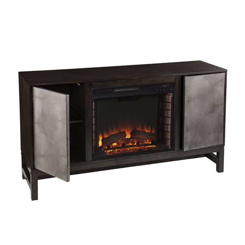 Lucely 54.25'' W Brown/Antique Silver Electric Fireplace