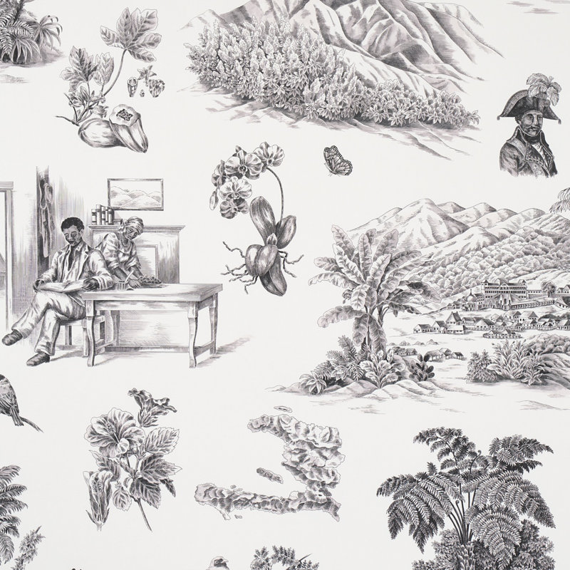 Schumacher x Victor Glemaud Toussaint Toile Wallpaper, Black/Ivory
