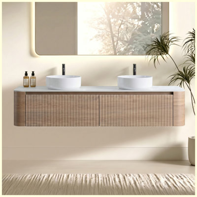 Ensemble de meuble-lavabo mural 72 po en chêne miel 72 po avec double lavabo, ensemble de meuble-lavabo mural avec porte-serviettes gratuit, double vasque en céramique blanche, pré-assemblé, pour grande salle de bain