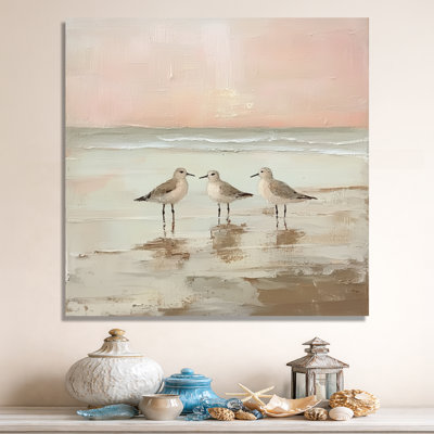 Bécasseaux du coucher du soleil - Tableau sur toile de plage