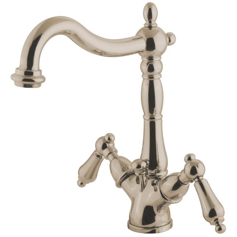 Robinet de salle de bain à fixation sur comptoir à deux ou trois trous Kingston, Nickel poli, Curved Lever