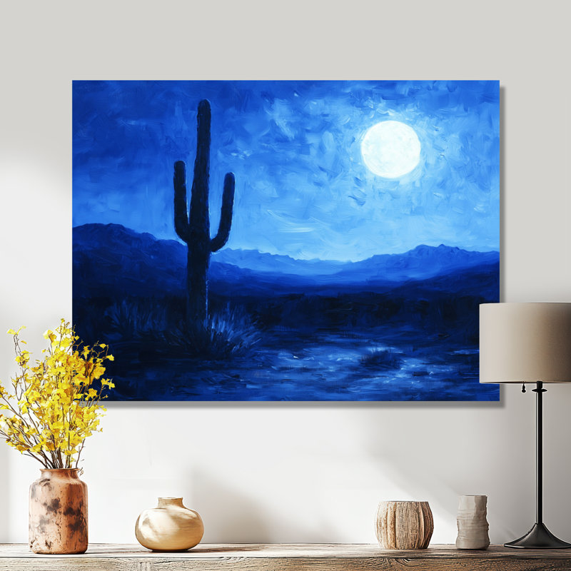Cactus sous le désert, étoiles bleues II - Cactus, art en métal, H 12 po x l 20 po